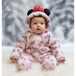 Disney Baby Zip Front Minnie Mouse Snowsuit Light Pink Size 3-6m